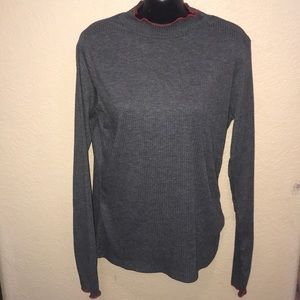 Long Tall Sally Grey & Red Ribbed Turtleneck Top